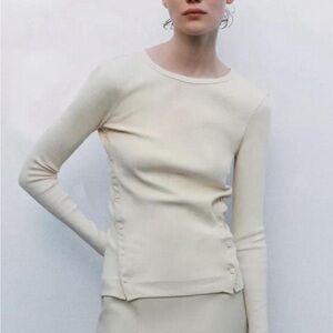 Zara Cream Long Sleeve Blouse